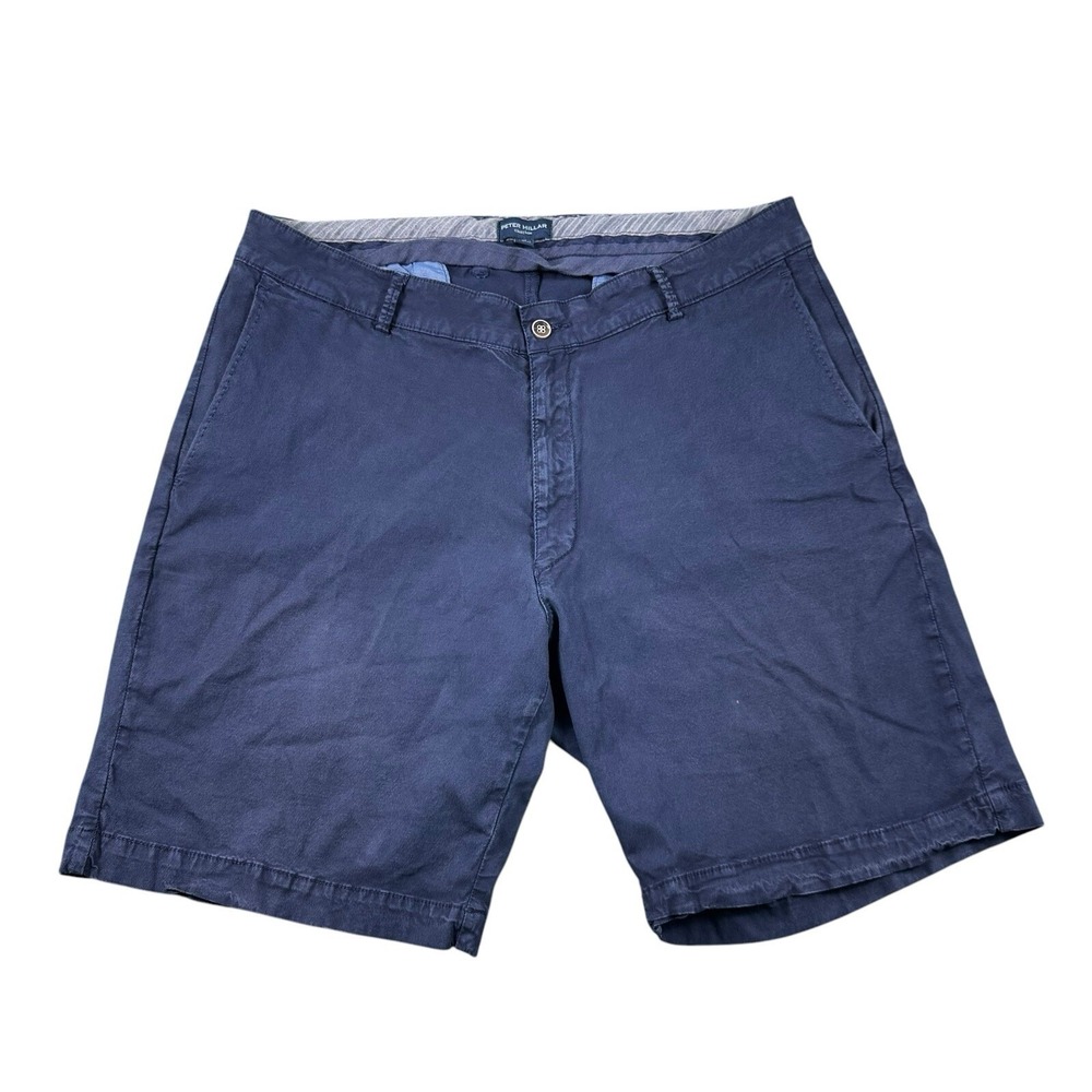 Peter Millar Collection Blue Tencel Cotton Mens Flat Front Chino Short Size 36